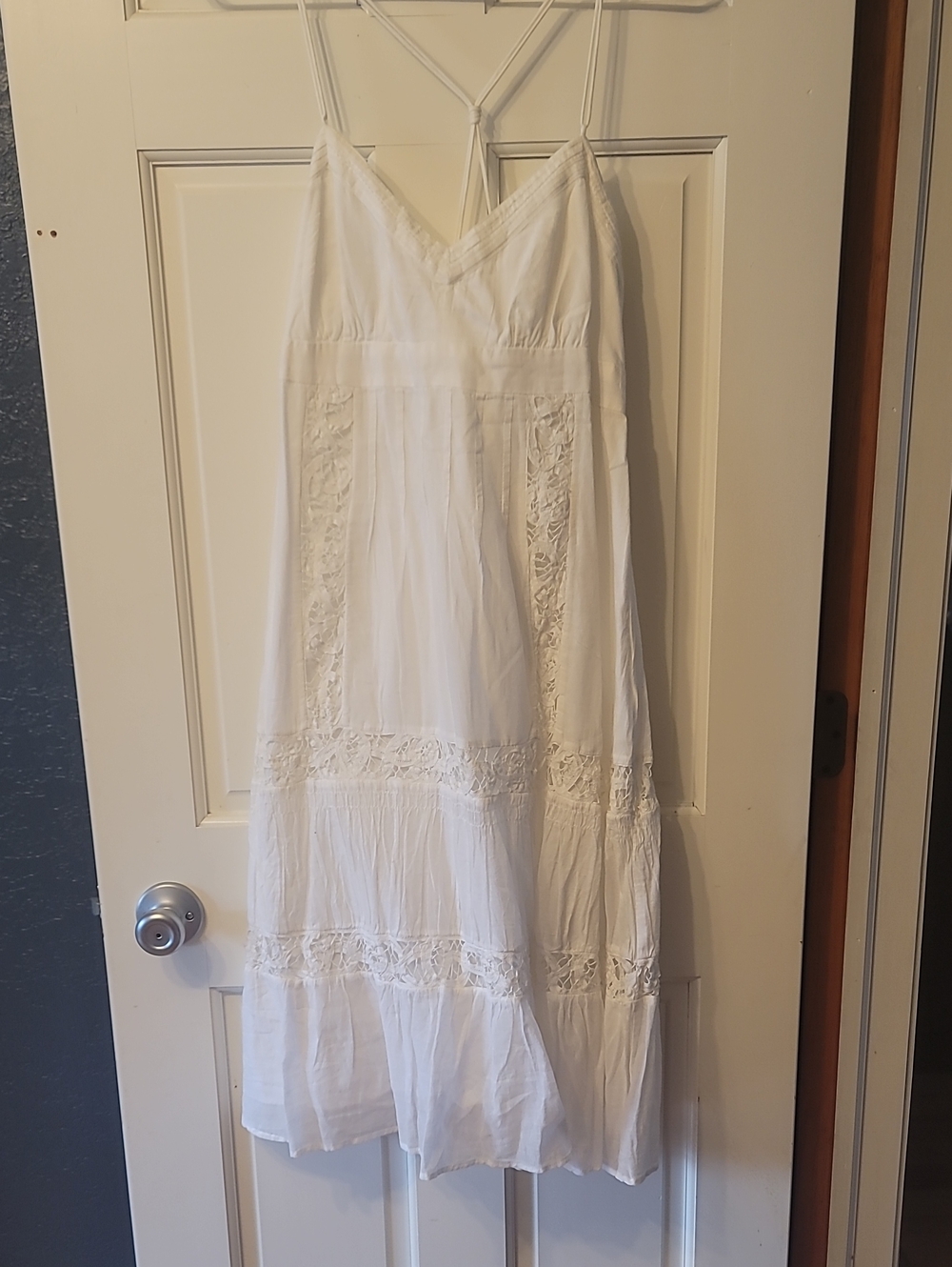American Eagle Outfitters White Lace-Trim Maxi Dress